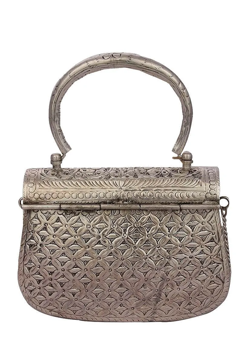 Aashna Silver Plated Brass Box Sling Bag (6.8"x4.7"x2")