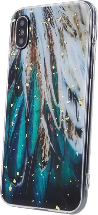 Apple iPhone 13 Glitter Cover - Green Feathers