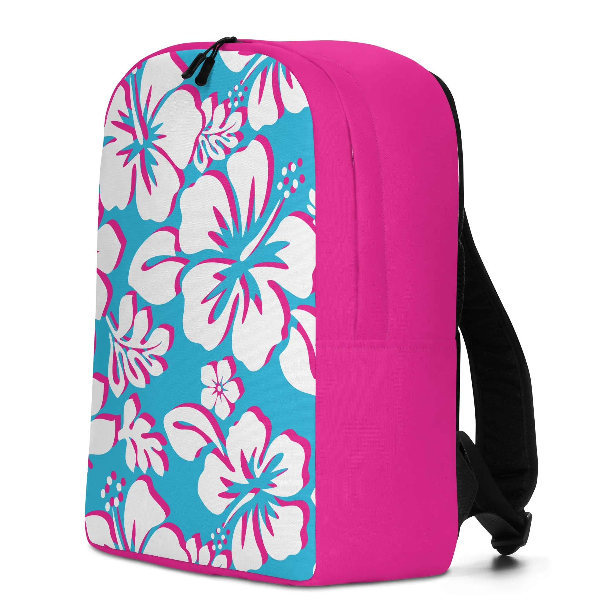 Aqua Blue, White and Hot Pink Hawaiian Print Backpack