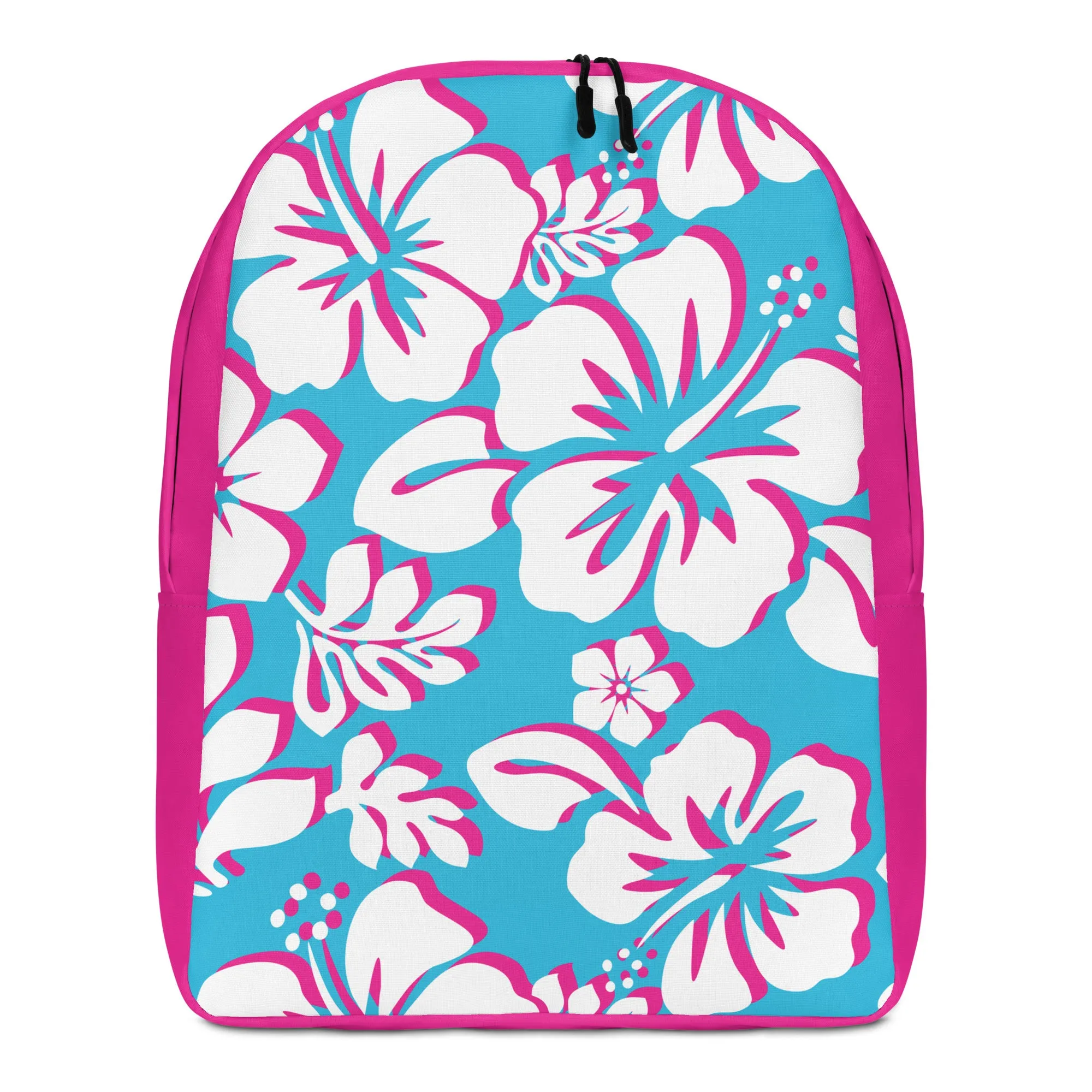 Aqua Blue, White and Hot Pink Hawaiian Print Backpack