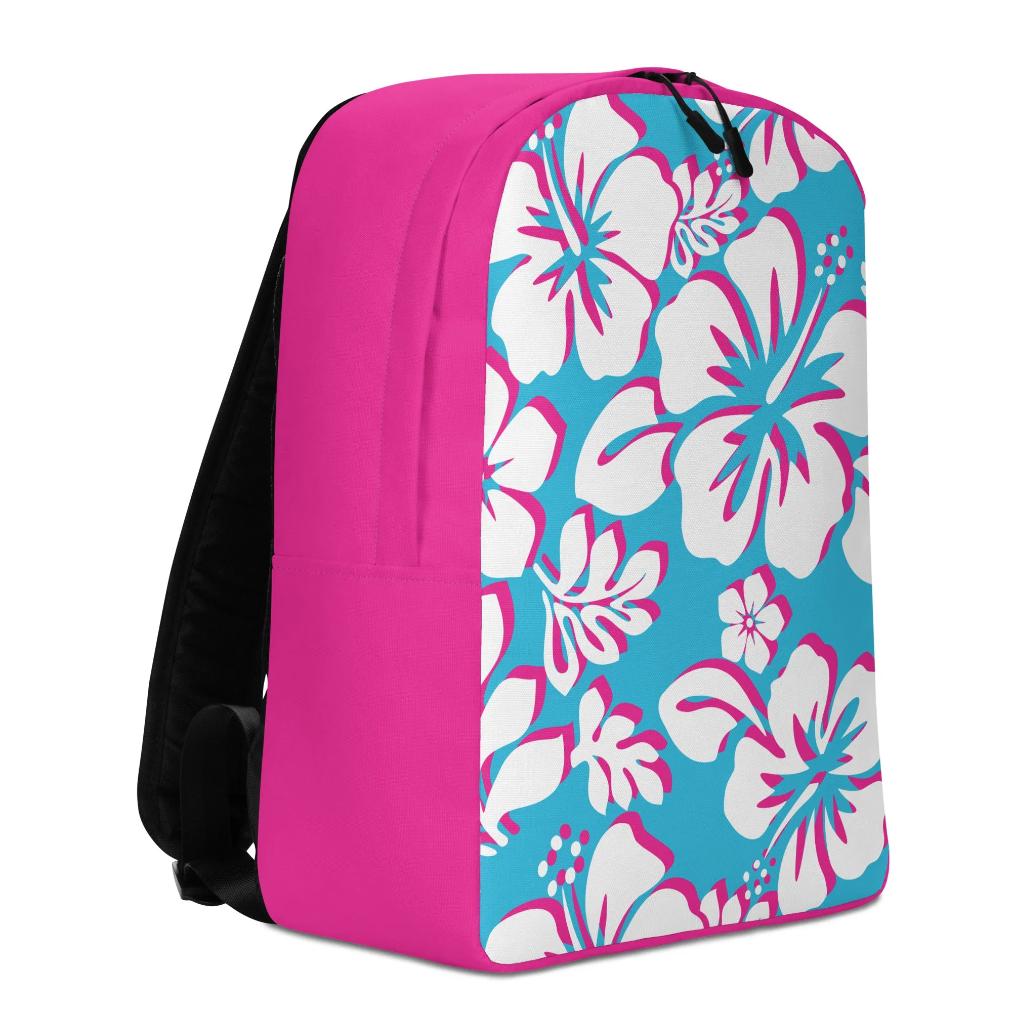 Aqua Blue, White and Hot Pink Hawaiian Print Backpack