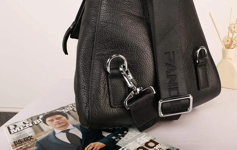 Black Large Leather Mens Sling Bag Sling Chest Bag One Shoulder Backpack for men