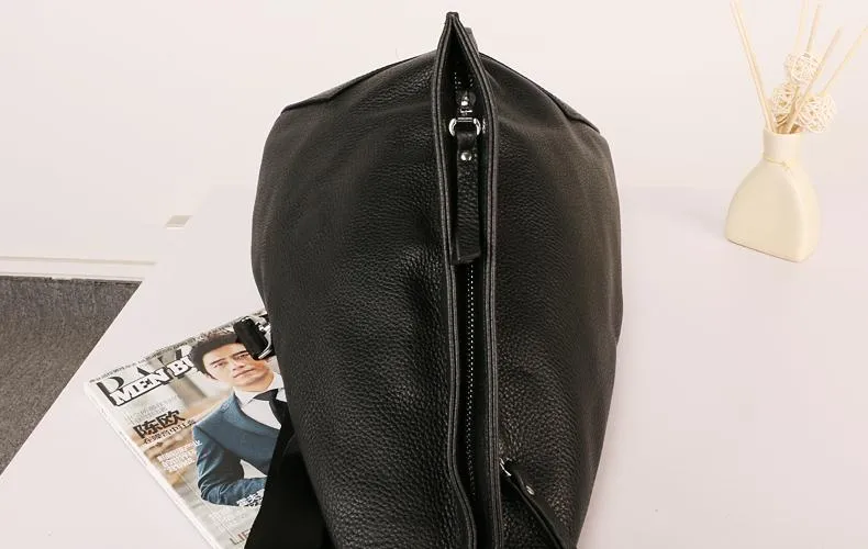 Black Large Leather Mens Sling Bag Sling Chest Bag One Shoulder Backpack for men