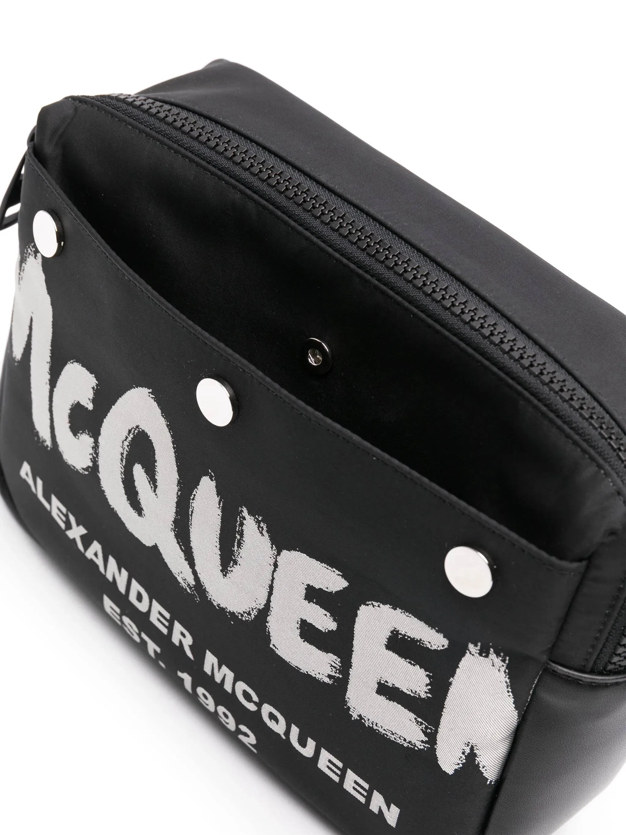 Black Leather Panel Logo Print Bag