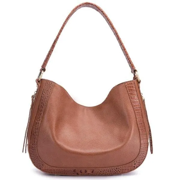 Cadence Snake Print Leather Bag-Brown