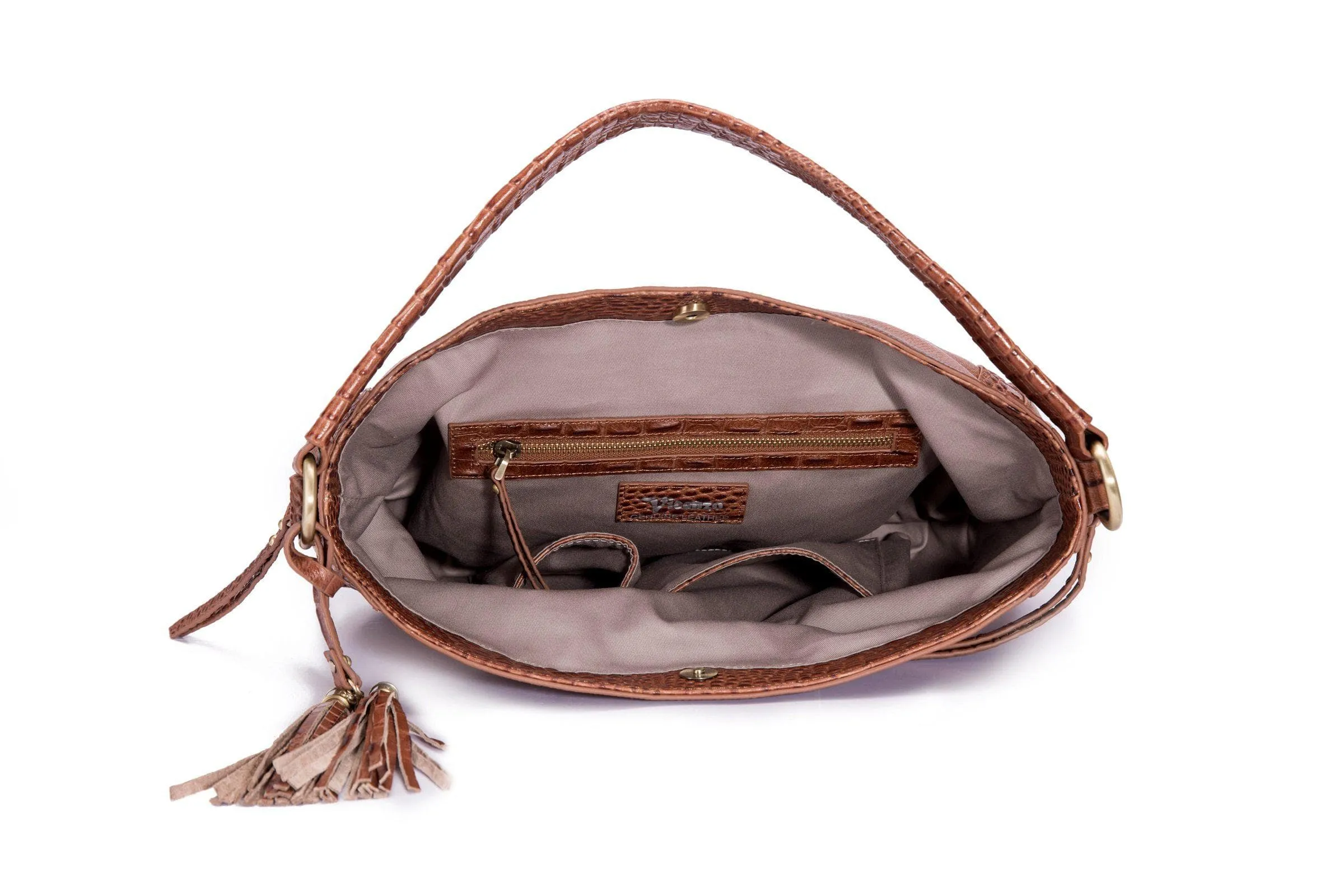 Cadence Snake Print Leather Bag-Brown