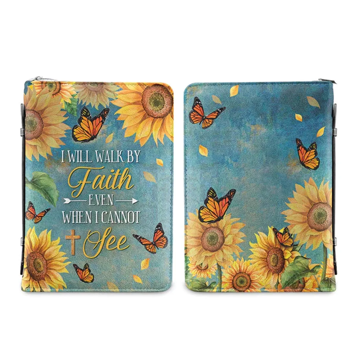 Christianart Bible Cover - I Will Walk By Faith Even When I Can Not See - Bible Cover For Women - Sunflower Bible Cover - CABBBCV270723..