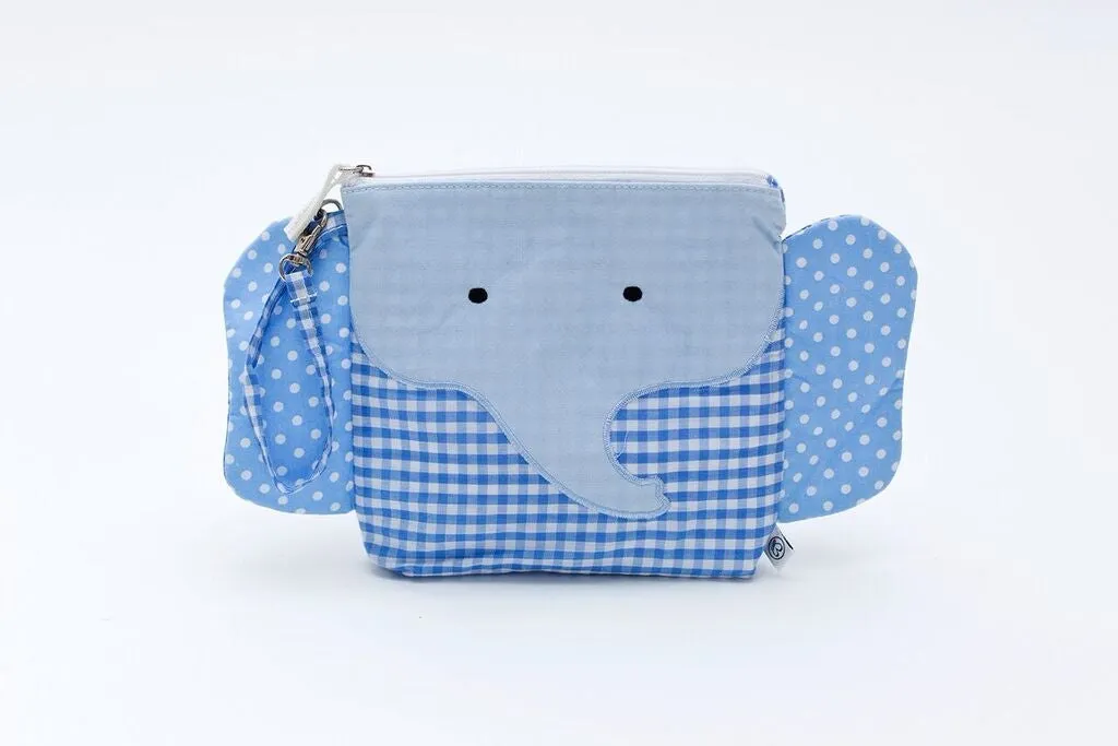 Cotton Snack Bag - Charlie Blue Gingham Elephant