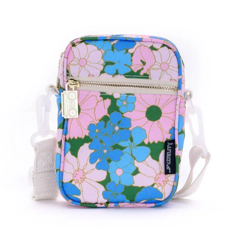 Crossbody Mini Brick Bag - Blue & Pink Retro Flowers