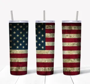 Distressed American Flag 20 oz. Skinny Tumbler Sublimated