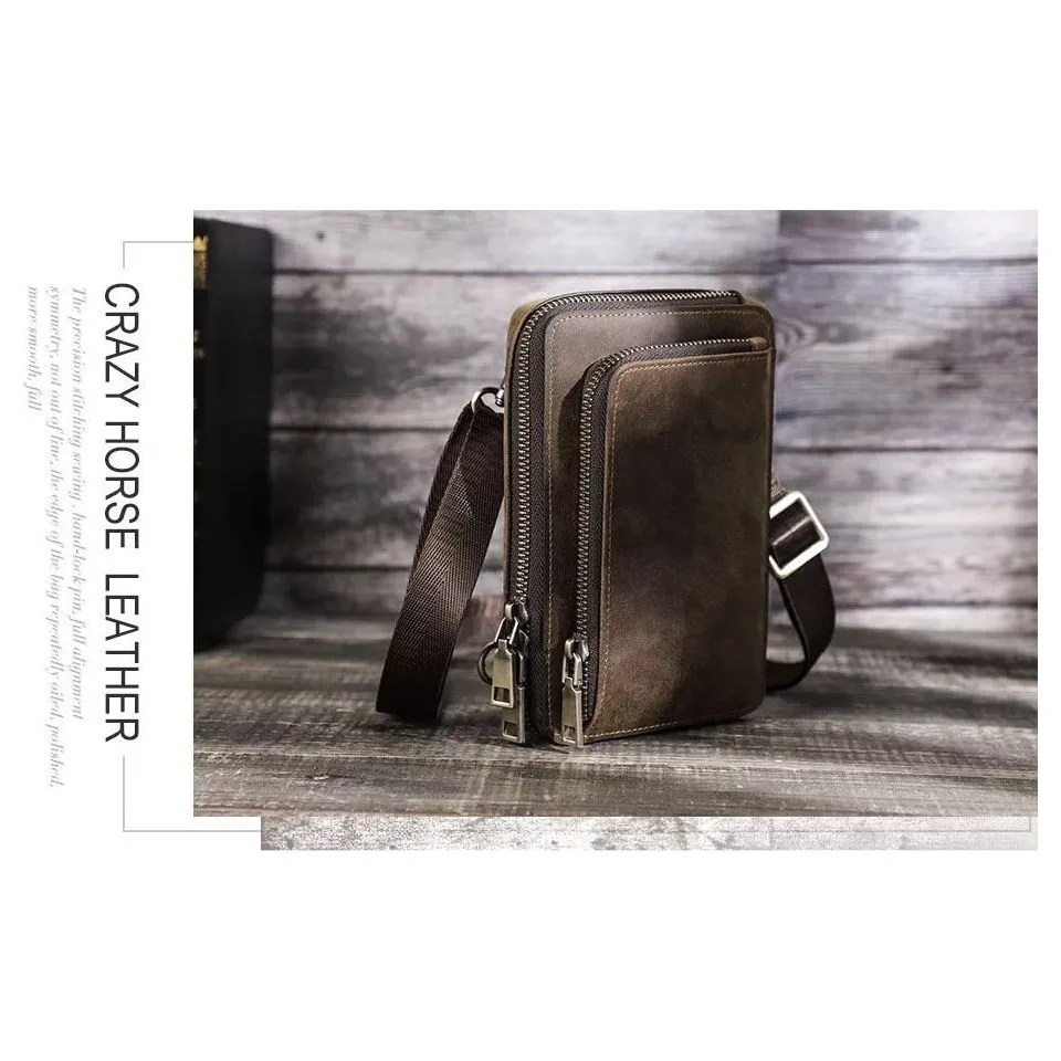 Elegant Crazy Horse Leather Men's Vintage Crossbody Bag