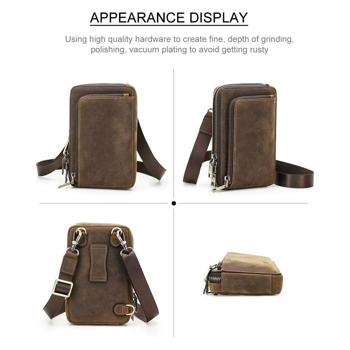 Elegant Crazy Horse Leather Men's Vintage Crossbody Bag