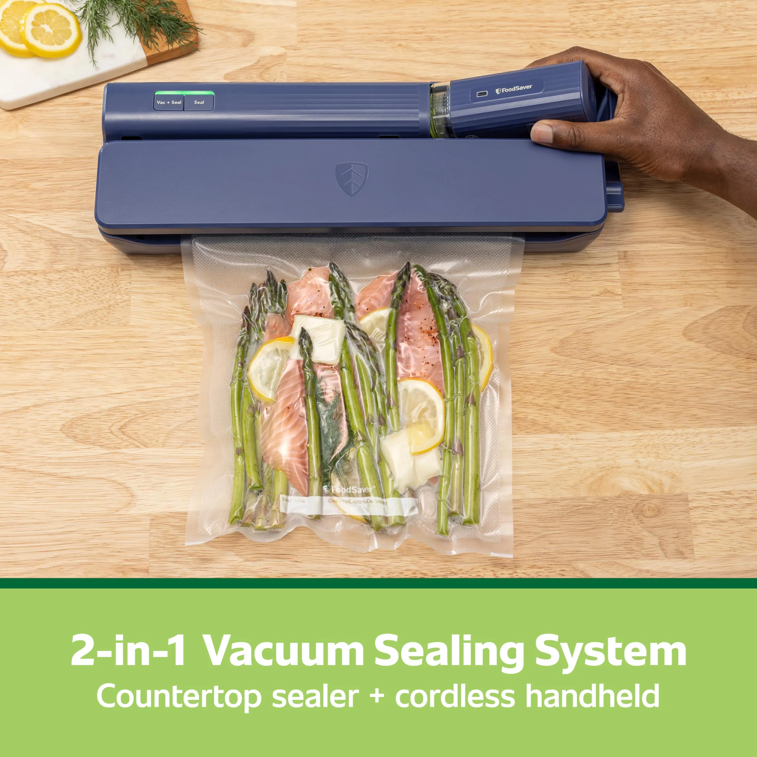 FoodSaver® Handheld  2-in-1 Vacuum Sealing System, Handheld and Countertop Vacuum Sealer, Matte Indigo Blue