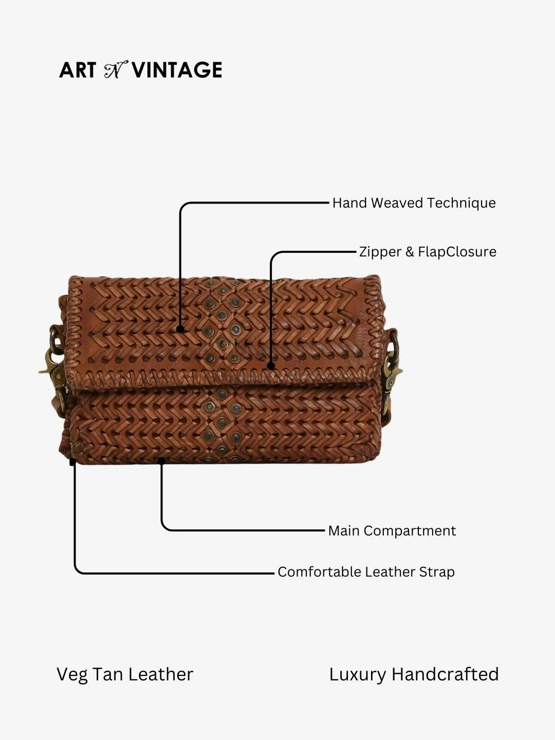 Genuine Cognac Leather Sling Bag