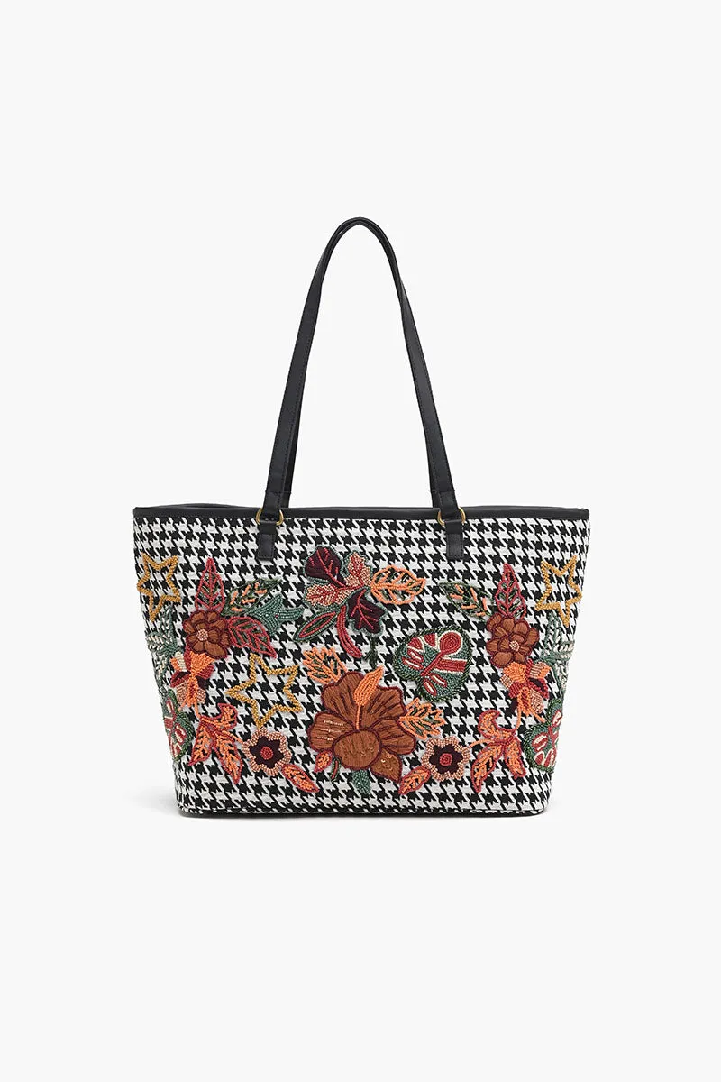 Glamorous Embellished Shopper Bag-Houndstooth