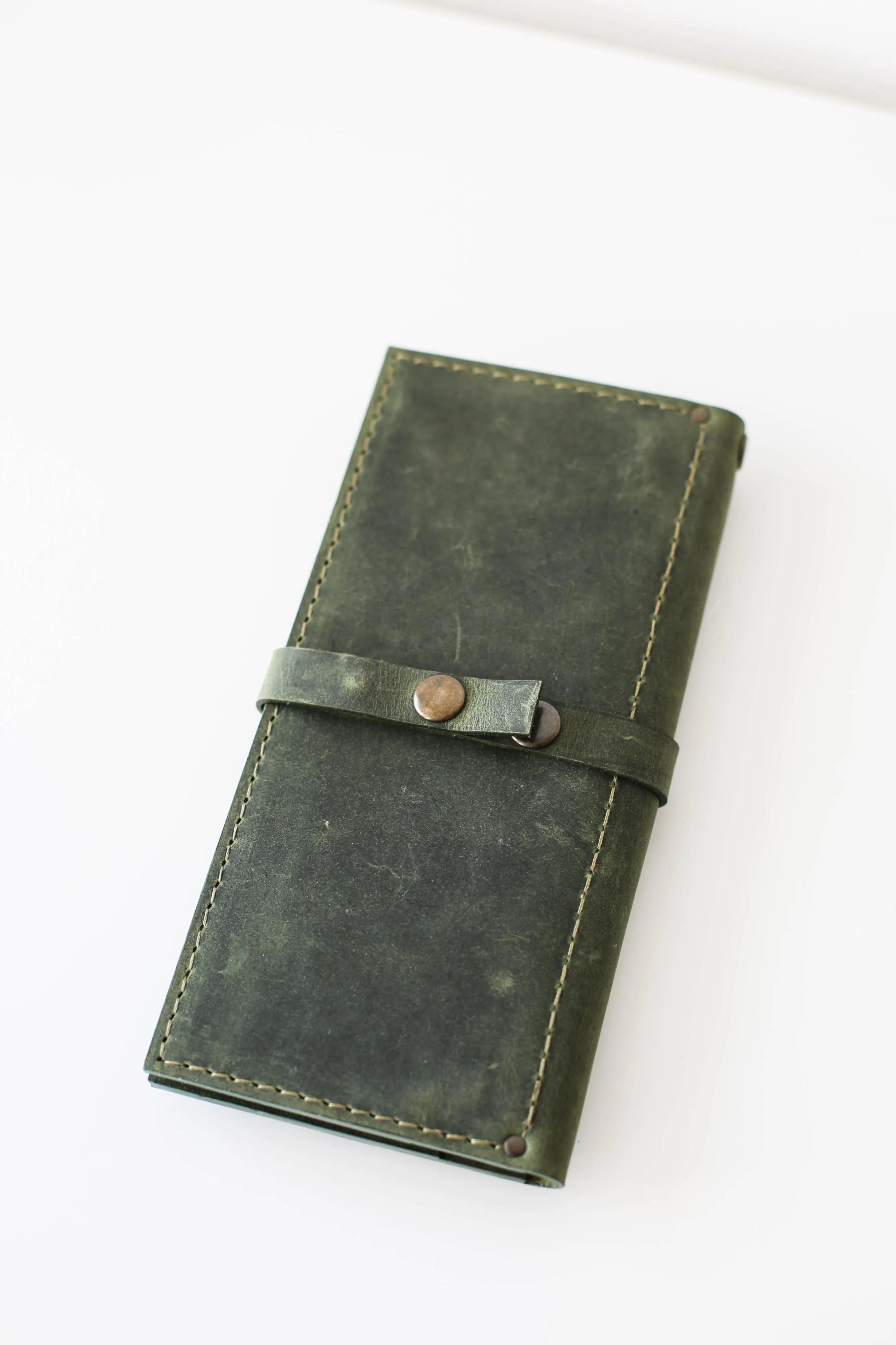 Green Long Leather Wallet