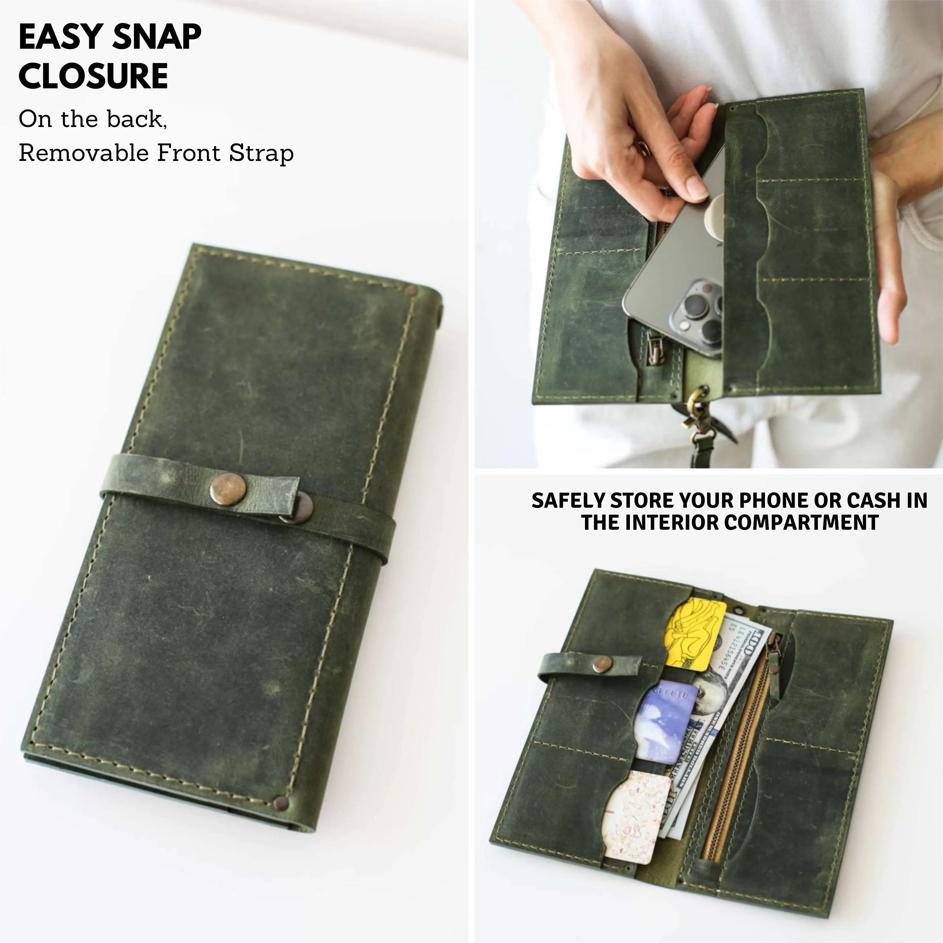 Green Long Leather Wallet