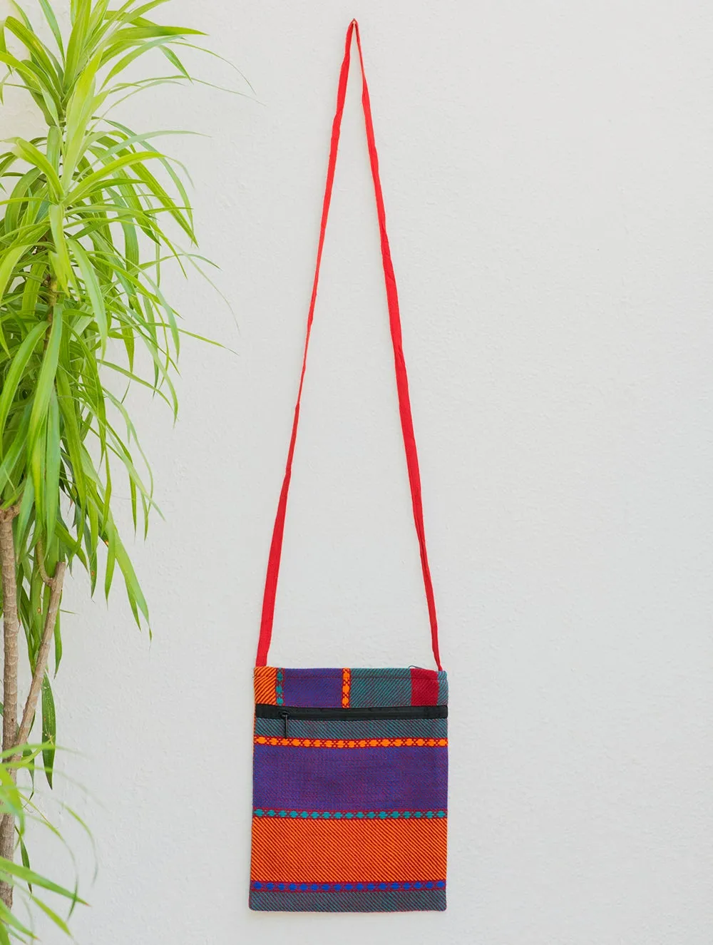 Handwoven Kashida Pattu Small Cross Body Sling Bag - Blue, Orange