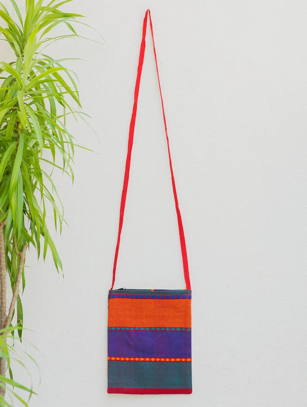 Handwoven Kashida Pattu Small Cross Body Sling Bag - Blue, Orange