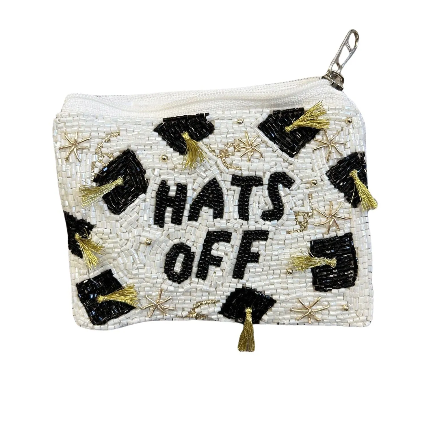 Hats Off Graduation Cap Beaded Zipper Coin & Card Bag