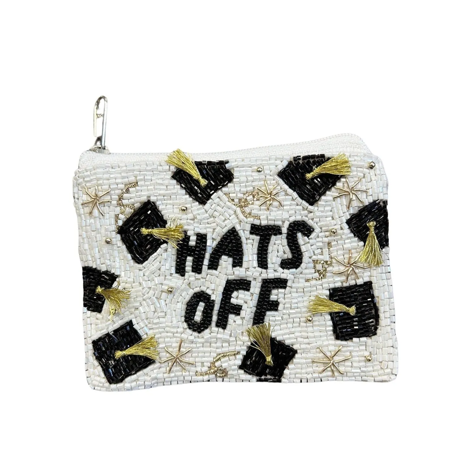 Hats Off Graduation Cap Beaded Zipper Coin & Card Bag