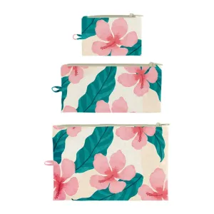 Hibiscus Flower Flat Pouch, Set of 3