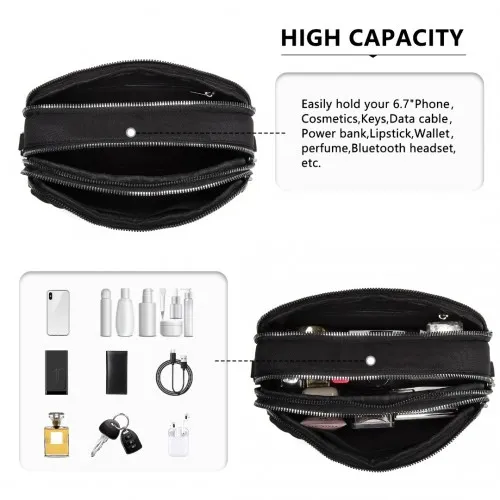 Kono Multi Pocket Waterproof Small Crossbody Bag - Sleek Black, Perfect for Travel & Daily Use