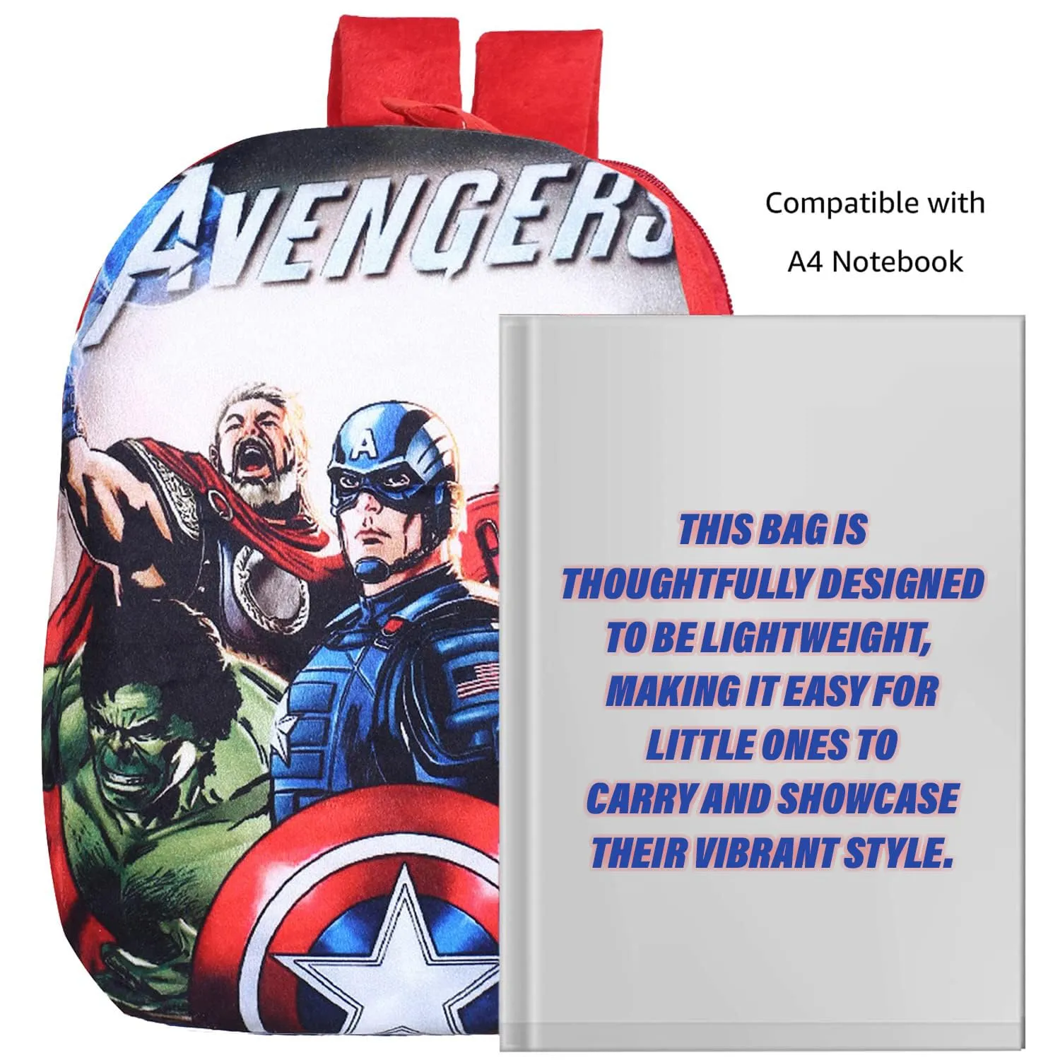 Kuber Industries Marvel Avengers Backpack | 2 Compartment Velvet School Bag | School Bag for Kids | Kids School Backpack | Backpack for School | Red