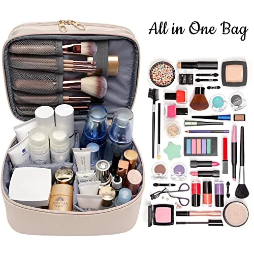 Makeup-Bag,Large Leather Makeup-Organizer for Travel-Accessories Clear-Cosmetic-Bag,Portable Travel Essentials Bag Makeup Case,Make Up Bag Toiletry Bag for Women,College Dorm Room Essentials for Gir