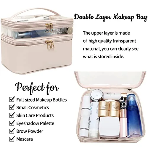 Makeup-Bag,Large Leather Makeup-Organizer for Travel-Accessories Clear-Cosmetic-Bag,Portable Travel Essentials Bag Makeup Case,Make Up Bag Toiletry Bag for Women,College Dorm Room Essentials for Gir