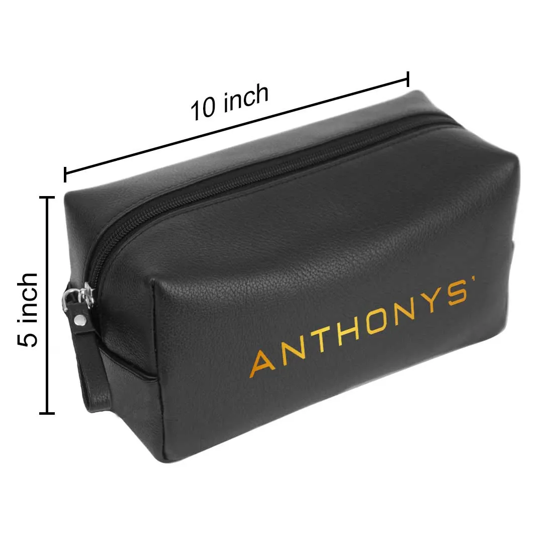 Male Toiletries Bag with Name - Faux Leather Black Travel Pouch