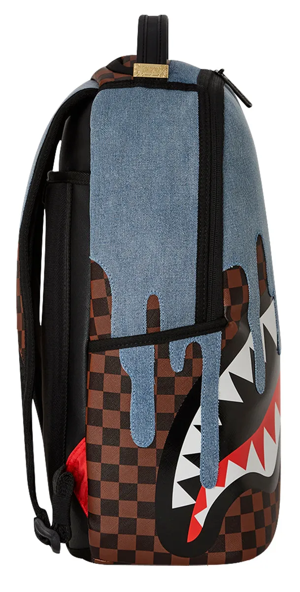 Sprayground Denim Drip DLSXV Shark In Paris Backpack In Brown