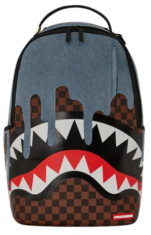 Sprayground Denim Drip DLSXV Shark In Paris Backpack In Brown