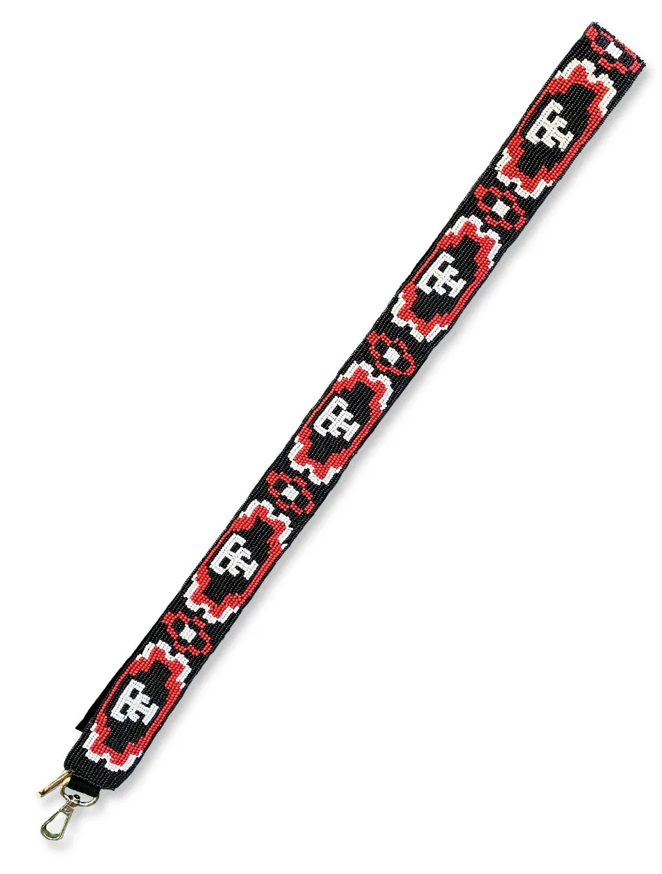 Texas Tech Dark Horse "Aztec Floral" Black Beaded Purse Strap