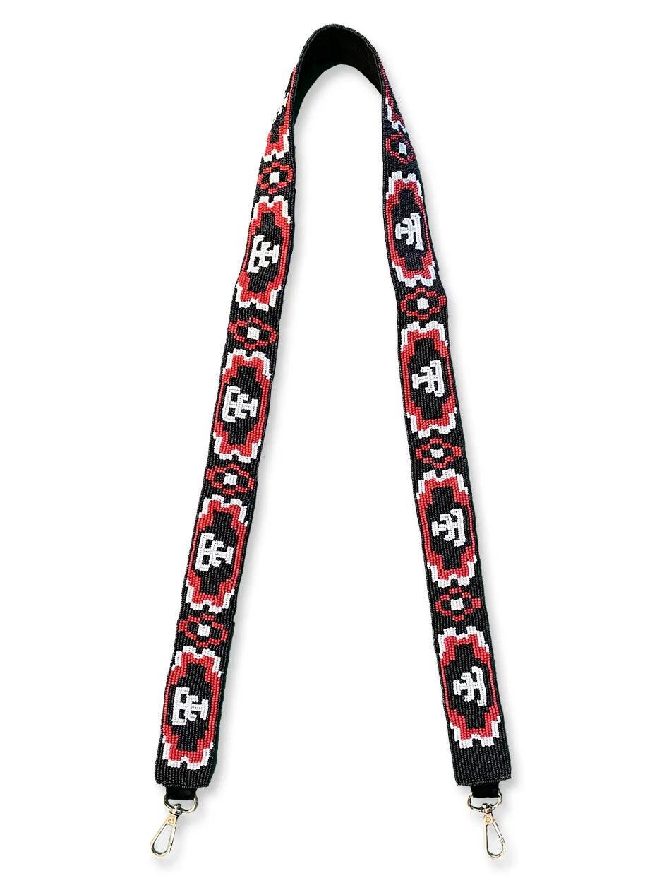 Texas Tech Dark Horse "Aztec Floral" Black Beaded Purse Strap