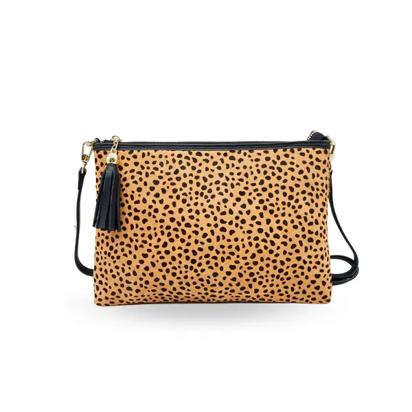 TOOWOOMBA - Womens Leopard Print Cowhide Genuine Leather Clutch Crossbody Bag