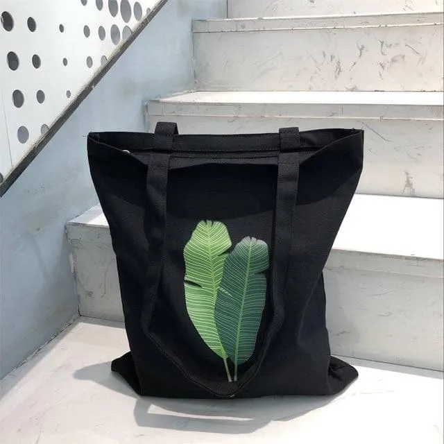 Tote Bag With Leaf Print