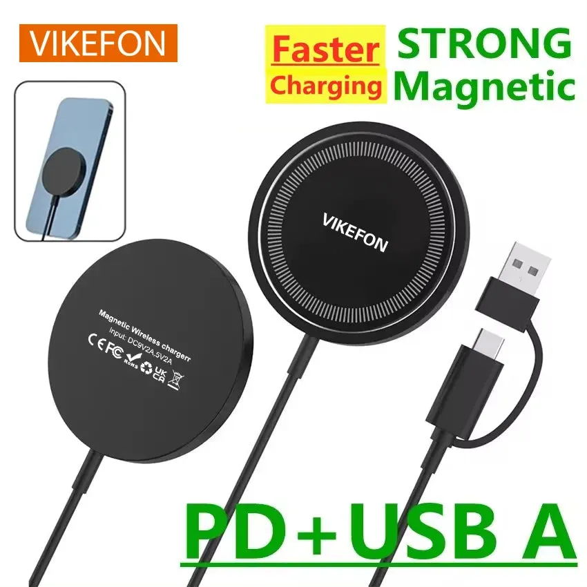 VIKEFON Magnetic Wireless Charger Fast Charging Pad Stand for iPhone 15 14 13 12 Pro Airpods PD Magnet Phone Chargers Station